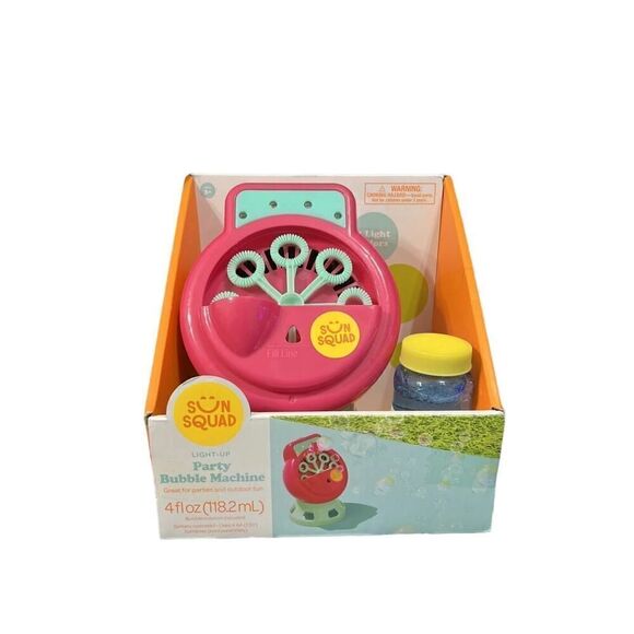 New! SUN SQUAD LIGHT-UP PARTY BUBBLE MACHINE 4 LIGHT COLORS - Picture 1 of 2